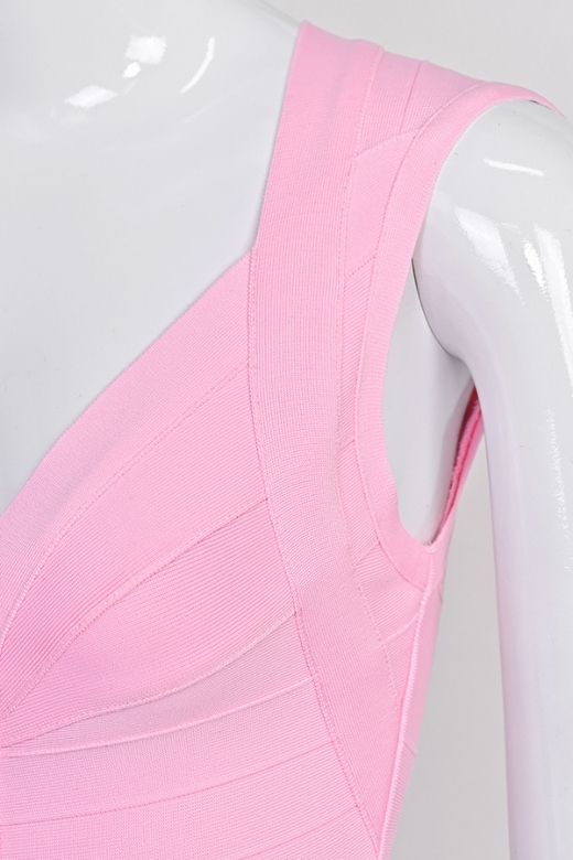 Woman wearing a figure flattering Sabrina Bandage Mini Dress - Dusty Pink BODYCON COLLECTION Pty Ltd