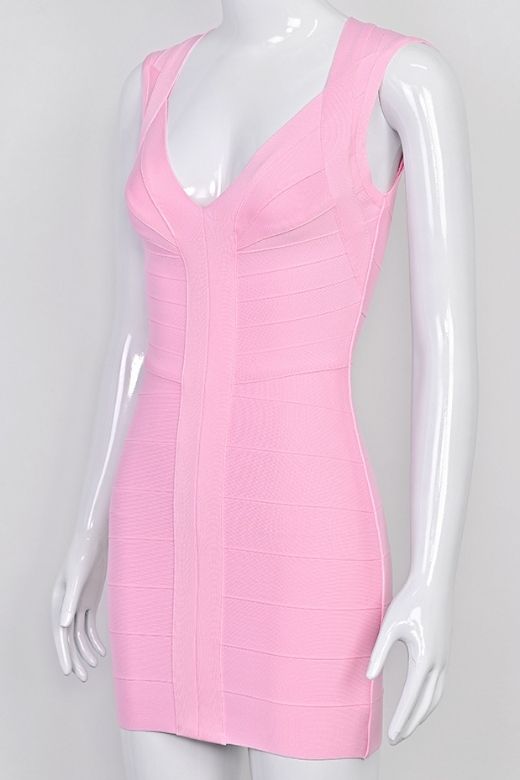 Woman wearing a figure flattering Sabrina Bandage Mini Dress - Dusty Pink BODYCON COLLECTION Pty Ltd
