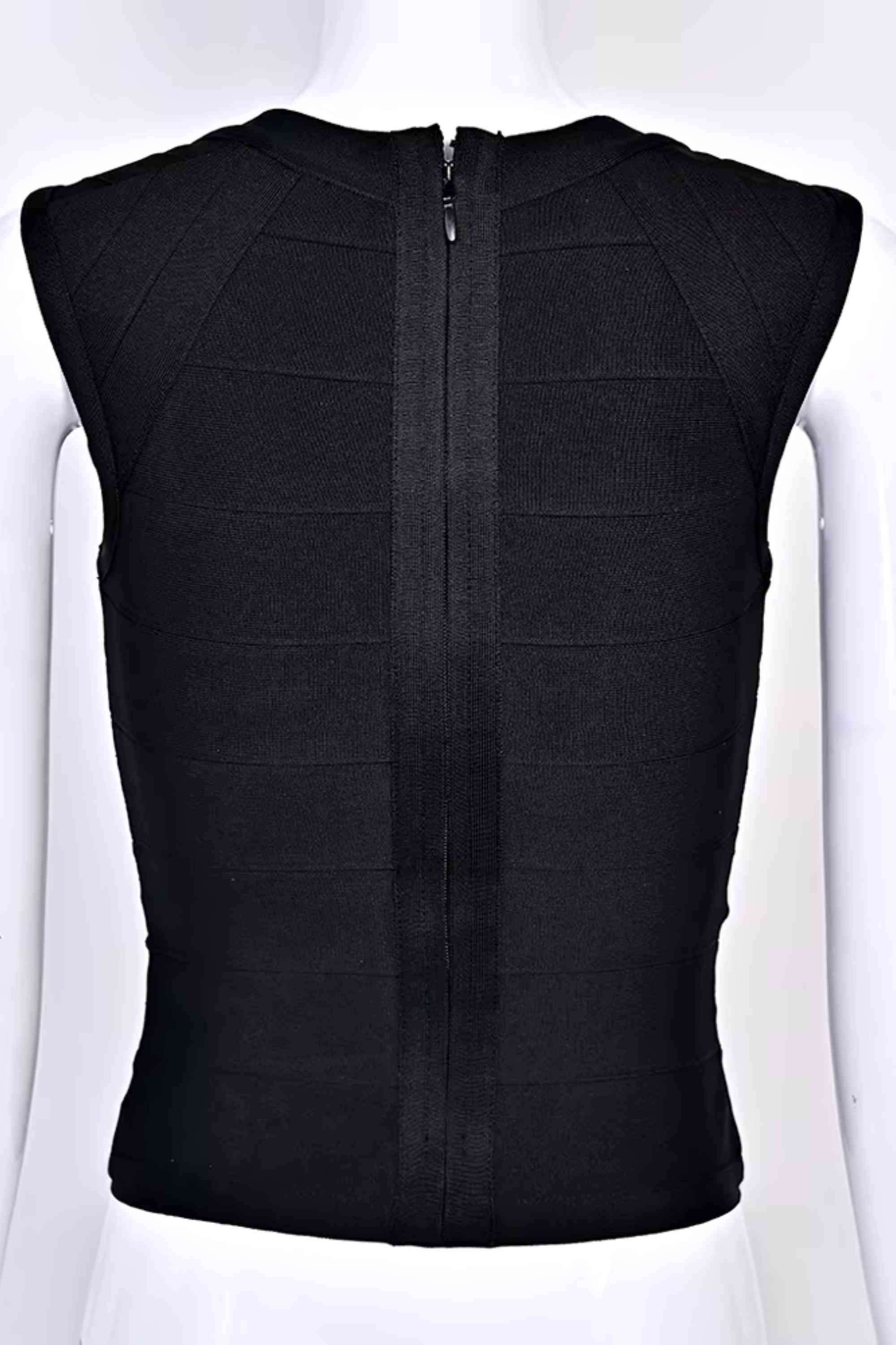 Woman wearing a figure flattering Sabrina Bandage Top - Classic Black BODYCON COLLECTION Pty Ltd