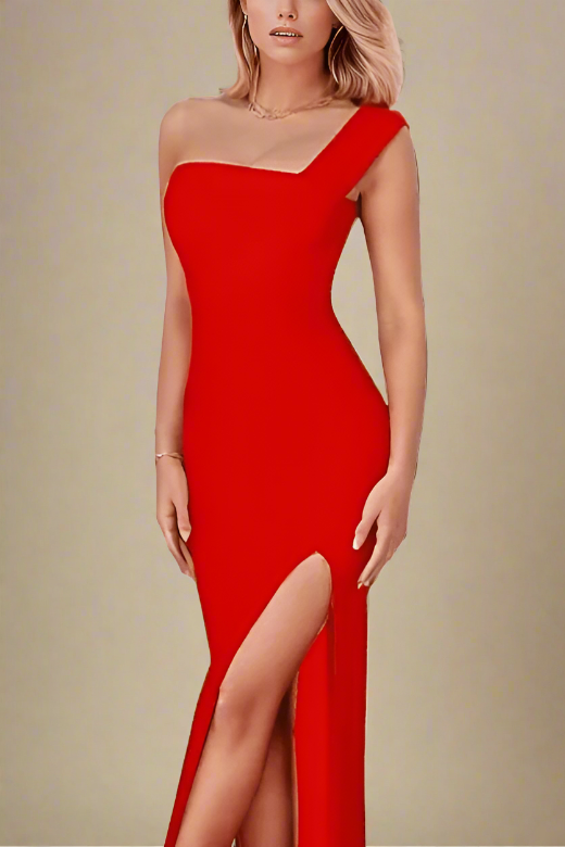 Woman wearing a figure flattering  Selene Bodycon Midi Dress - Lipstick Red BODYCON COLLECTION