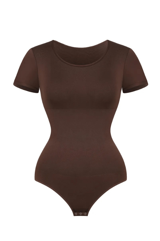 Woman wearing a figure flattering  Short Sleeve One Piece Bodysuit Shapewear - Panties BODYCON COLLECTION