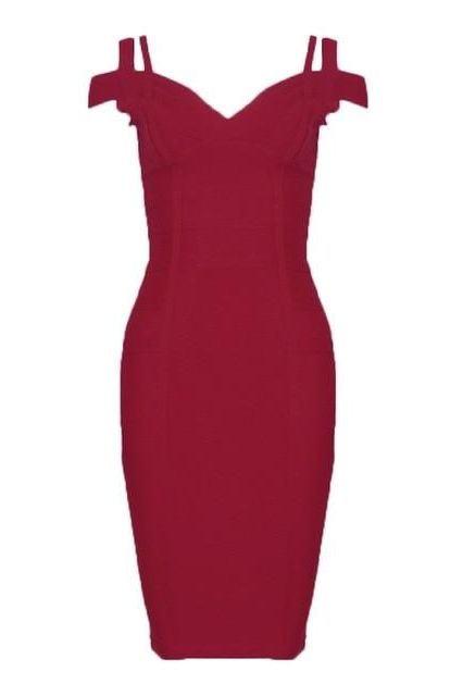 Woman wearing a figure flattering Sia Bandage Dress - Red Wine Bodycon Collection