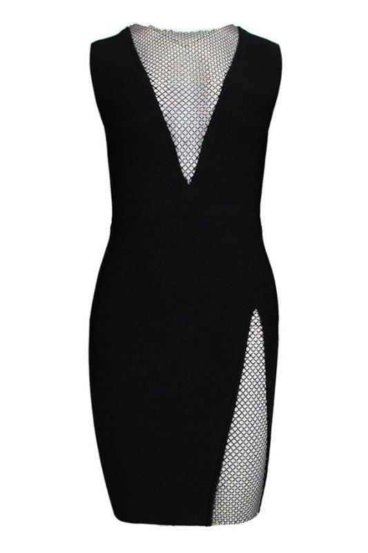 Woman wearing a figure flattering  Sofie Bodycon Mini Dress - Classic Black BODYCON COLLECTION