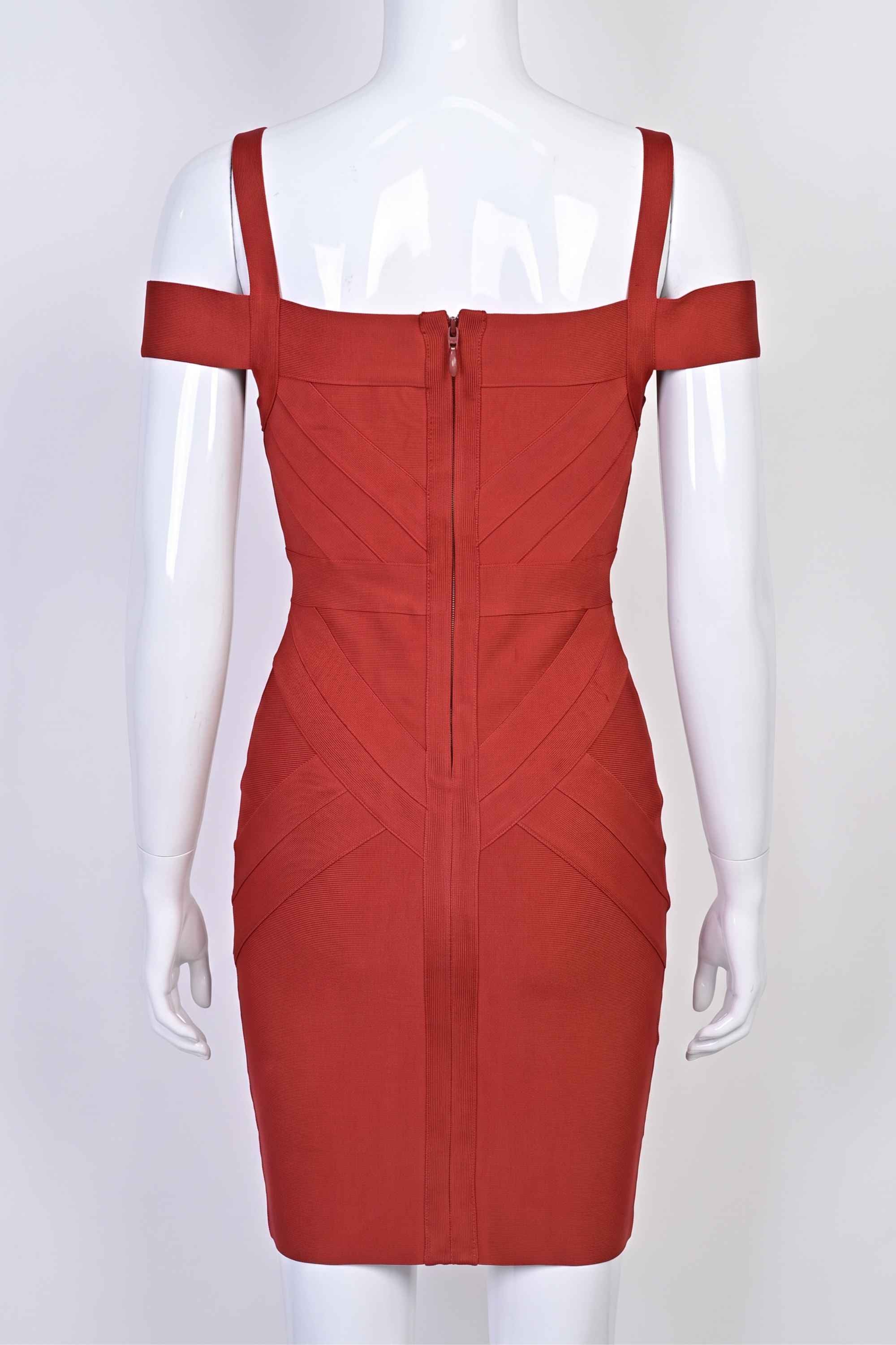 Woman wearing a figure flattering Sophia Bandage Dress - Lipstick Red Bodycon Collection