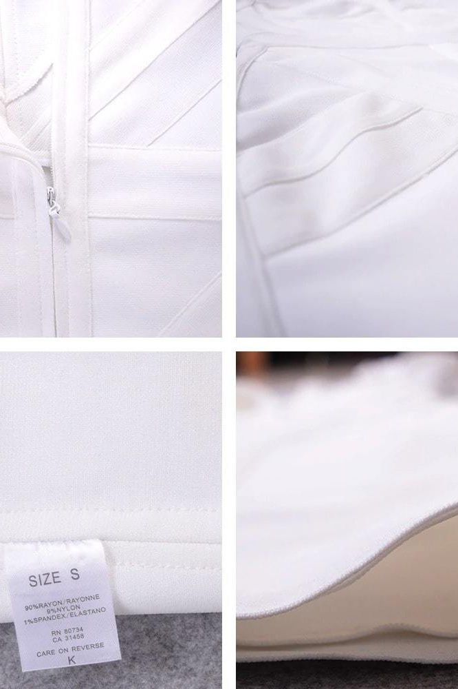 Woman wearing a figure flattering  Sophia Bandage Dress - Pearl White Bodycon Collection