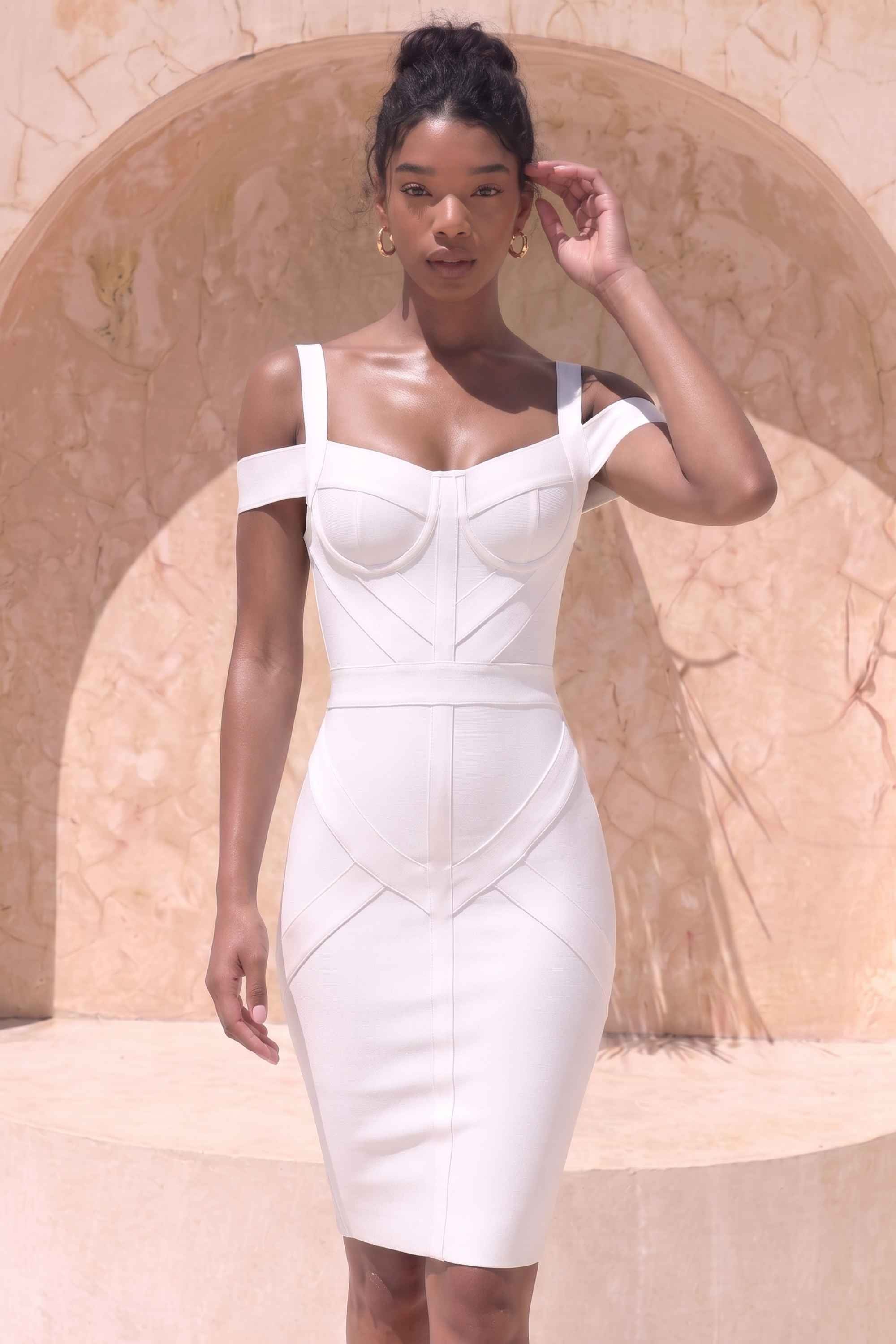 White Pearl Sophia Bandage Dress