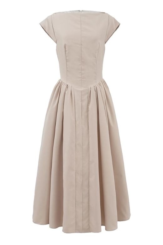 Woman wearing a figure flattering Stella Bodycon Midi Dress - Cream BODYCON COLLECTION