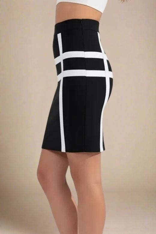 Woman wearing a figure flattering Suki High Waist Bandage Mini Skirt - Classic Black BODYCON COLLECTION Pty Ltd
