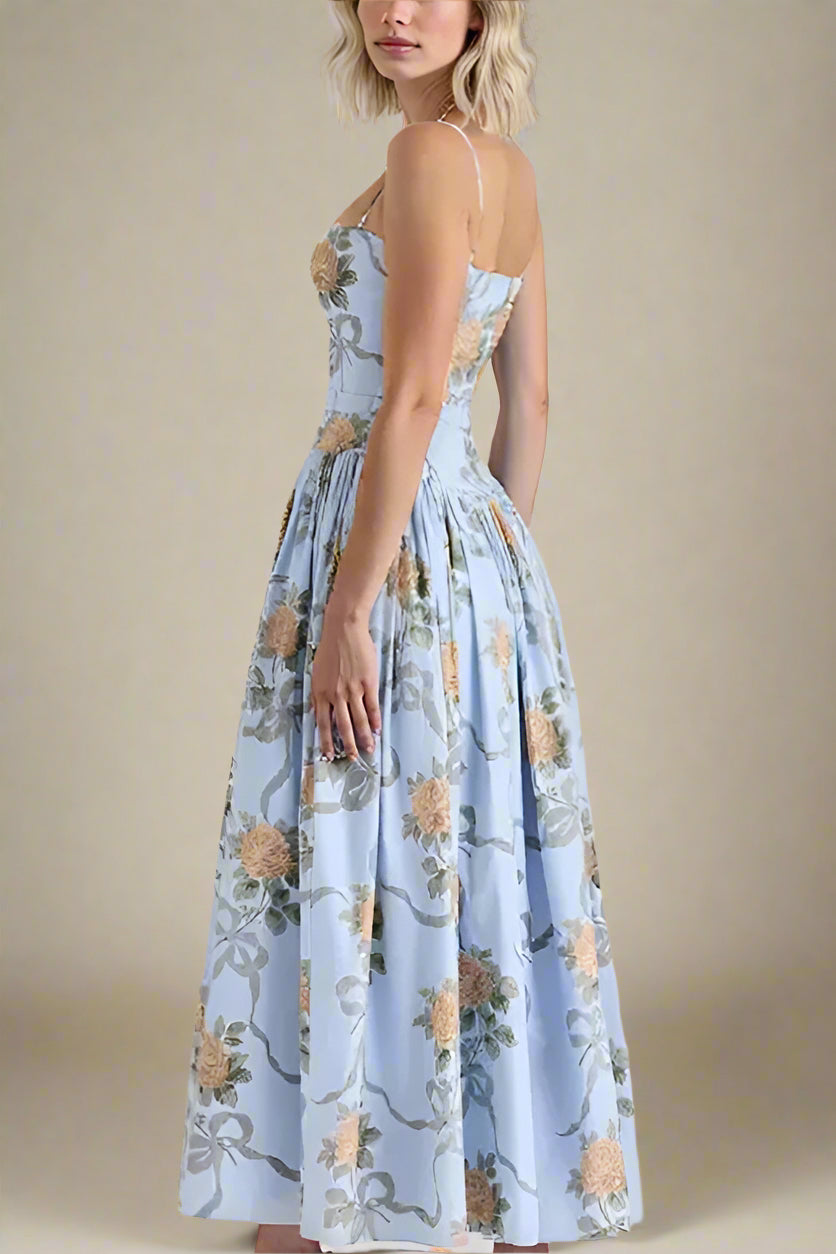 Woman wearing a figure flattering Tasmin Bodycon Midi Dress - Sky Blue BODYCON COLLECTION