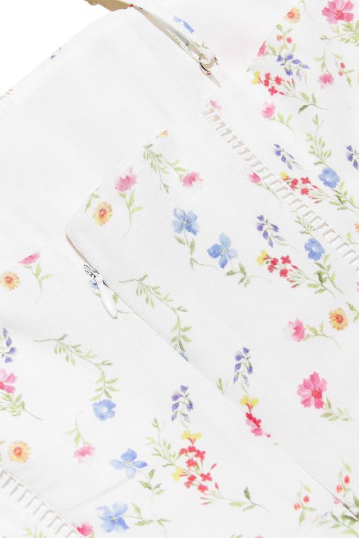 Woman wearing a figure flattering Tasmin Bodycon Midi Dress - White Print BODYCON COLLECTION