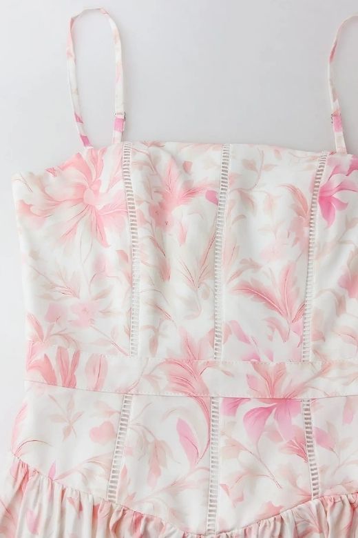 Woman wearing a figure flattering Tasmin Midi Dress - Pink Print BODYCON COLLECTION