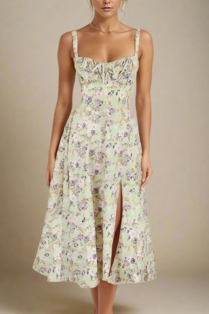 Woman wearing a figure flattering Taylor Bodycon Day Midi Dress - Olive Green BODYCON COLLECTION