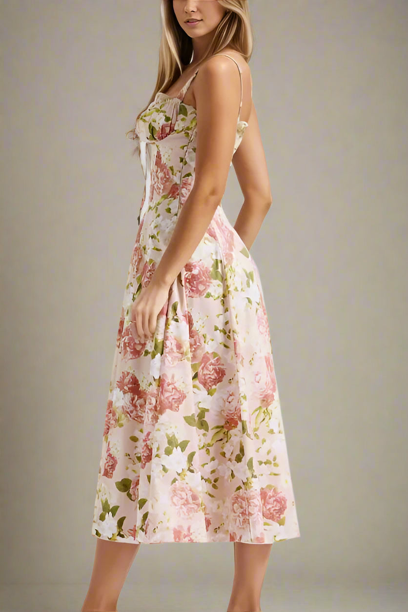 Woman wearing a figure flattering Taylor Bodycon Day Midi Dress - Salmon Pink BODYCON COLLECTION