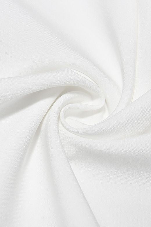 Woman wearing a figure flattering Taylor Bodycon Day Mini Dress - Pearl White BODYCON COLLECTION