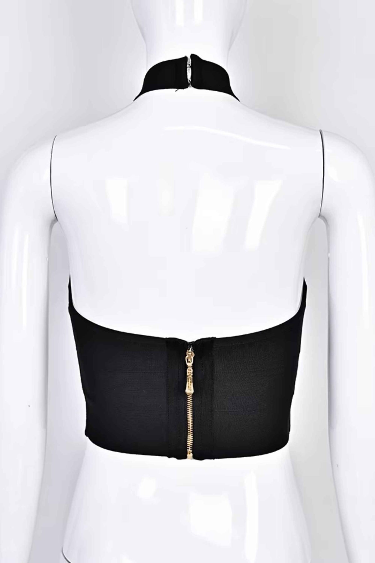 Woman wearing a figure flattering Willow Bandage Crop Top - Classic Black BODYCON COLLECTION Pty Ltd