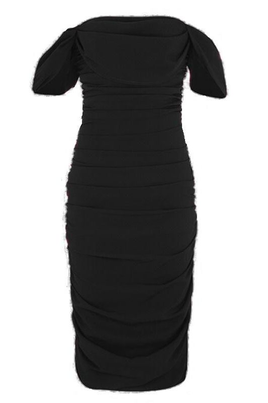 Woman wearing a figure flattering Zia Bodycon Wrap Midi Dress - Classic Black Bodycon Collection
