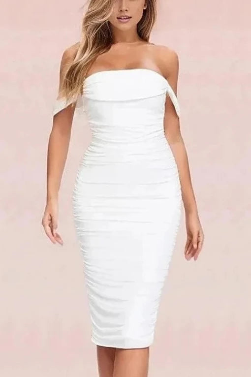 Zia Bodycon Wrap Midi Dress Pearl White