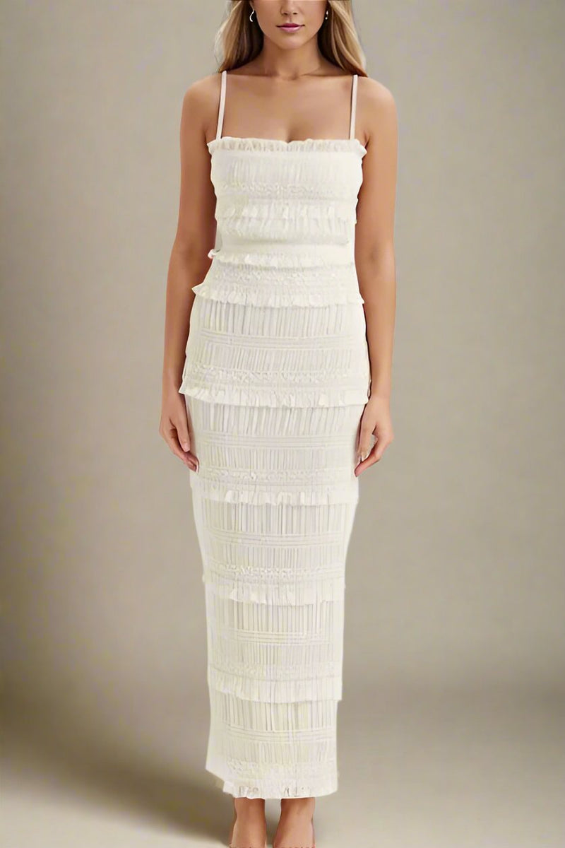 blue dress for baby girl Zapaka Women Bodycon Engagement Dress with Fringe Ivory Midi Long Sleeves Wedding Reception Dress, Ivory / US18W