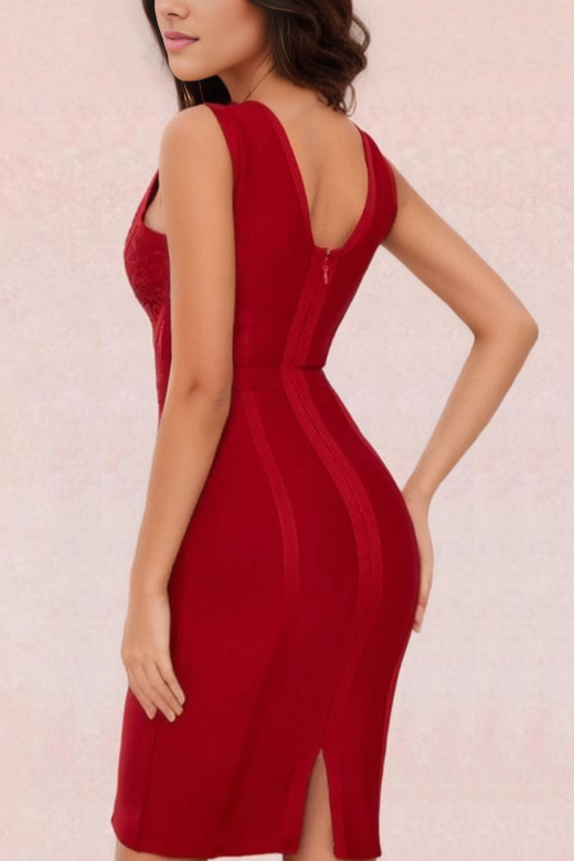 Noa V Neck Bodycon Dress - Red Wine