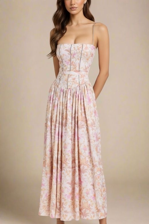 Tasmin Midi Dress - Pink Print