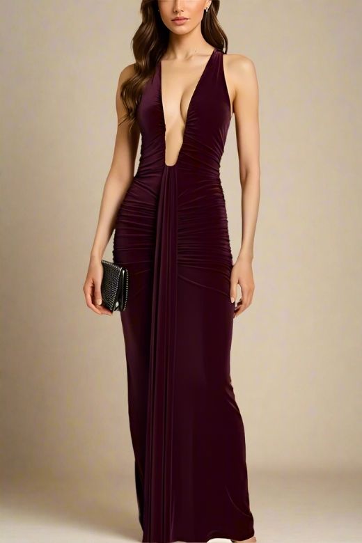 Bella Bodycon Wrap Maxi Dress - Red Wine