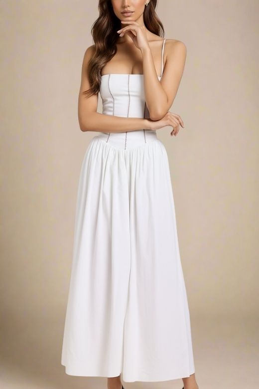 Tasmin Midi Dress - White Pearl
