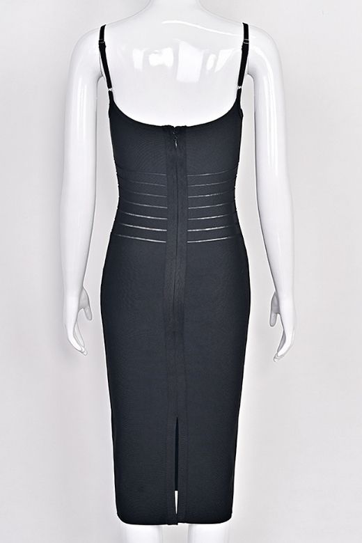 Woman wearing a figure flattering  Abigail Bodycon Midi Dress - Classic Black BODYCON COLLECTION Pty Ltd