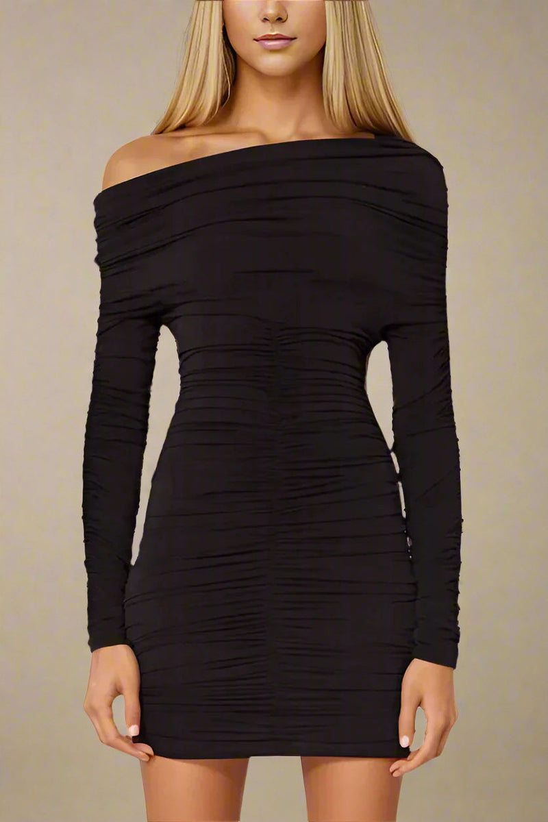 Classic Black Alessandra Long Sleeve Wrap Bodycon Mini Dress