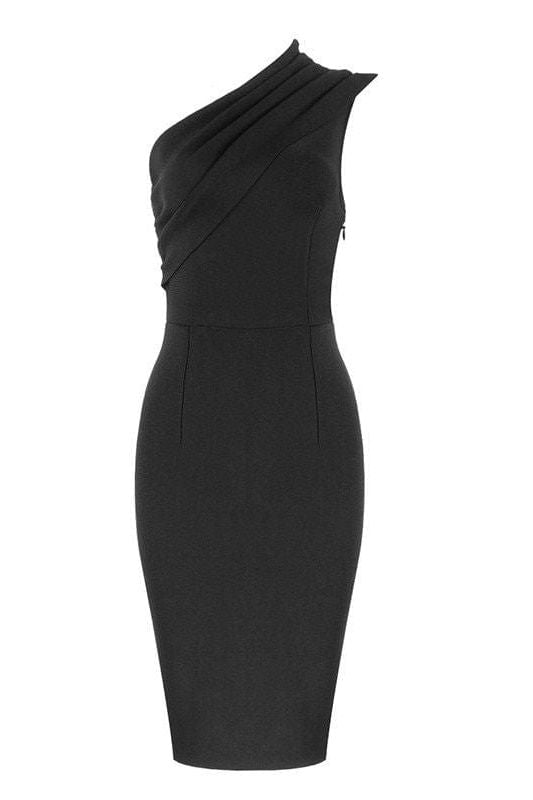 Woman wearing a figure flattering  Ally Bodycon Dress - Classic Black BODYCON COLLECTION