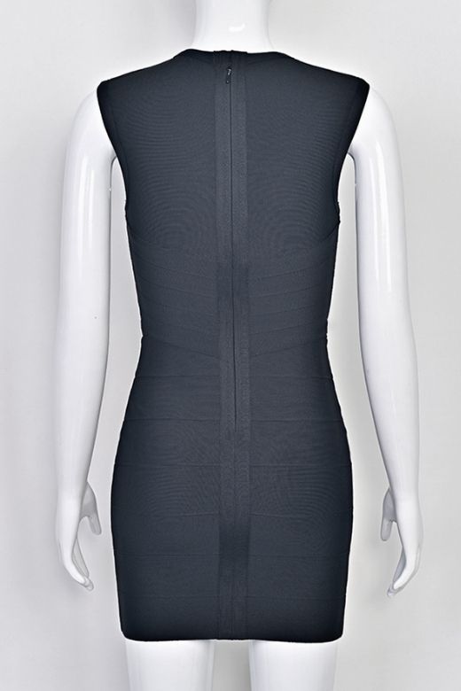 Woman wearing a figure flattering  Alora Bandage Mini Dress - Classic Black BODYCON COLLECTION Pty Ltd