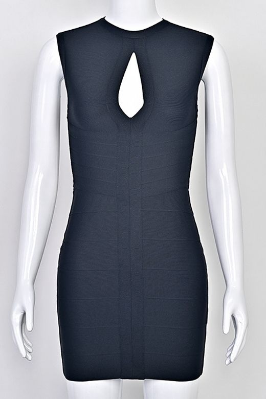 Woman wearing a figure flattering  Alora Bandage Mini Dress - Classic Black BODYCON COLLECTION Pty Ltd