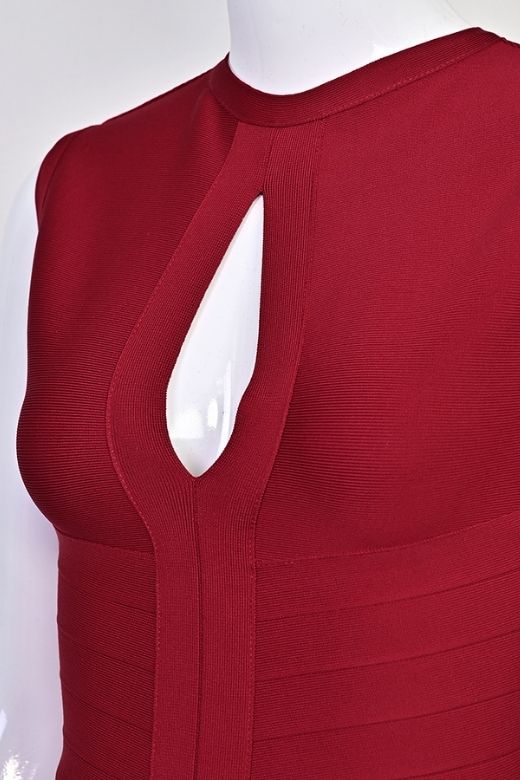 Woman wearing a figure flattering  Alora Bandage Mini Dress - Red Wine BODYCON COLLECTION Pty Ltd