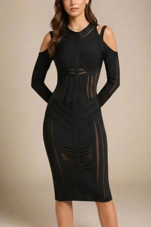 Bodycon Collection Amelia Long Sleeve Bandage Dress, Classic Black, female, Xs