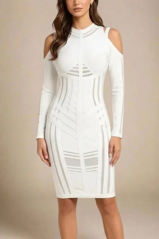 BODYCON COLLECTION White Long Sleeve Bandage Dress for Women, Pearl White, XS