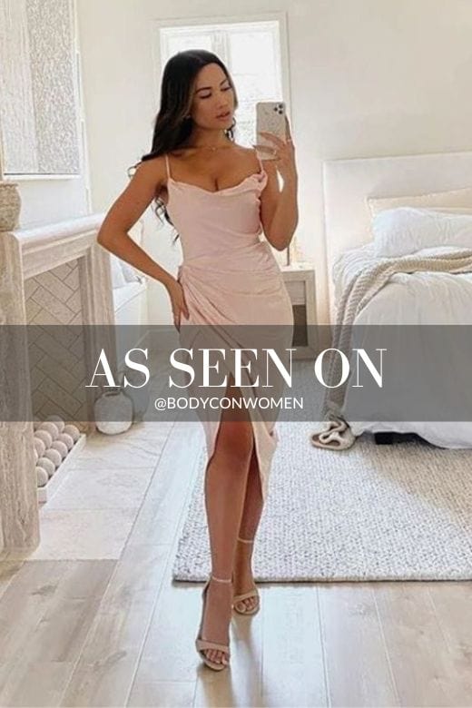 Woman wearing a figure flattering  Angela Bodycon Dress - Hot Pink BODYCON COLLECTION