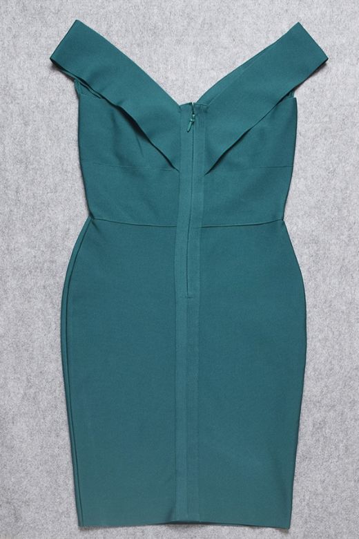 Woman wearing a figure flattering  Ash Bandage Dress - Emerald Green Bodycon Collection