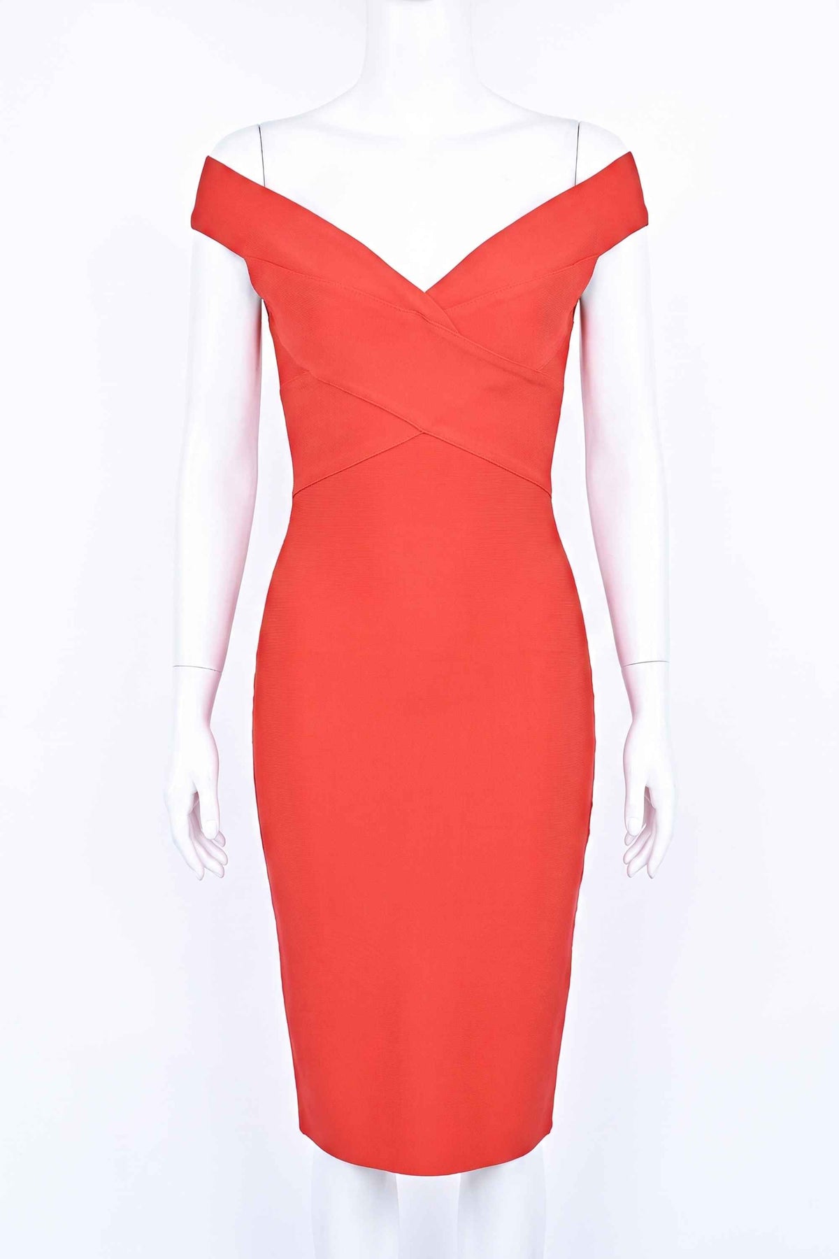 Woman wearing a figure flattering  Ash Bandage Dress - Lipstick Red Bodycon Collection