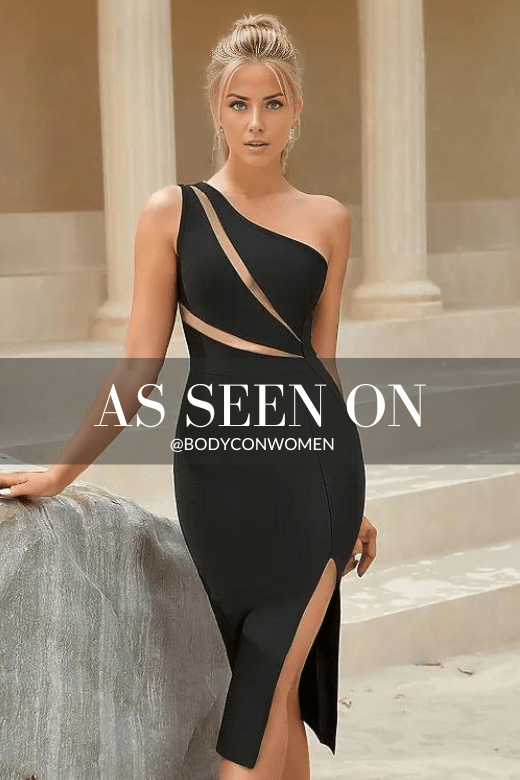 Woman wearing a figure flattering  Asteria Bodycon Dress - Classic Black BODYCON COLLECTION
