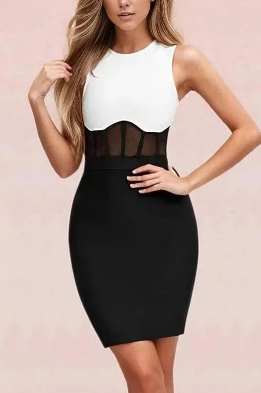 Woman wearing a figure flattering  Audrey Bandage Dress - Classic Black BODYCON COLLECTION