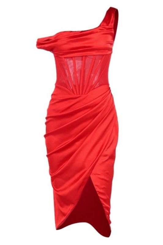 Woman wearing a figure flattering  Ava Bodycon Dress - Lipstick Red BODYCON COLLECTION