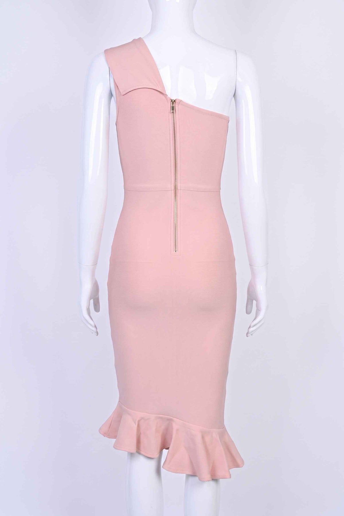Woman wearing a figure flattering  Avery Bandage Dress - Dusty Pink BODYCON COLLECTION