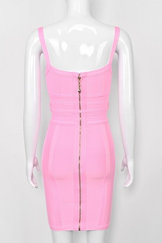 Woman wearing a figure flattering  Bek Bandage Dress - Blush Pink Bodycon Collection