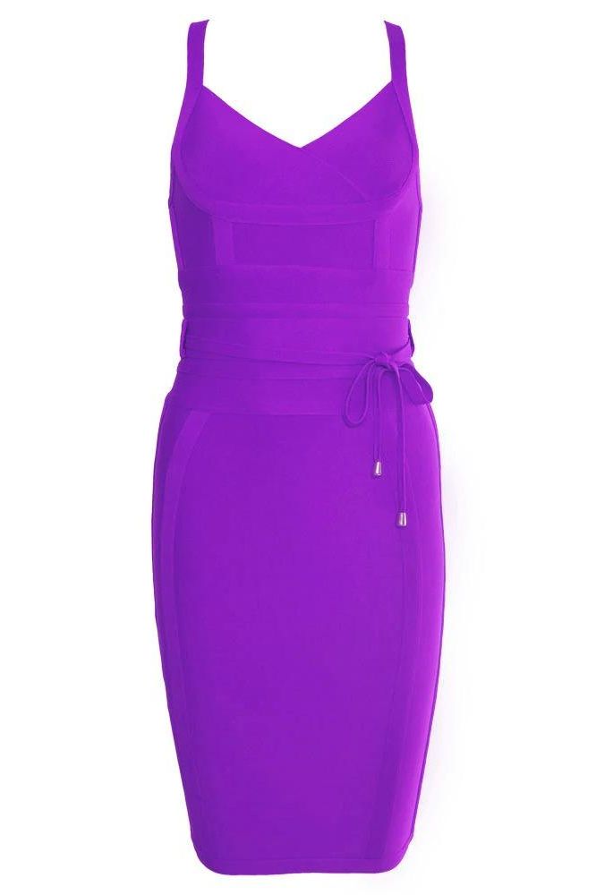 Woman wearing a figure flattering  Bek Bandage Dress - Plum Purple Bodycon Collection