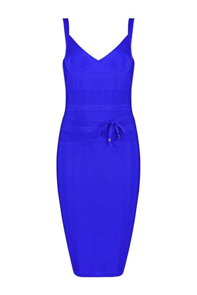 Woman wearing a figure flattering  Bek Bandage Dress - Royal Blue Bodycon Collection