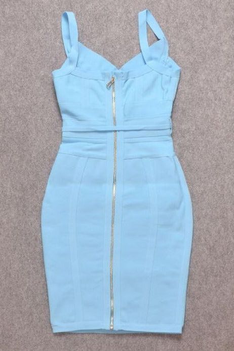Woman wearing a figure flattering  Bek Bandage Dress - Sky Blue Bodycon Collection
