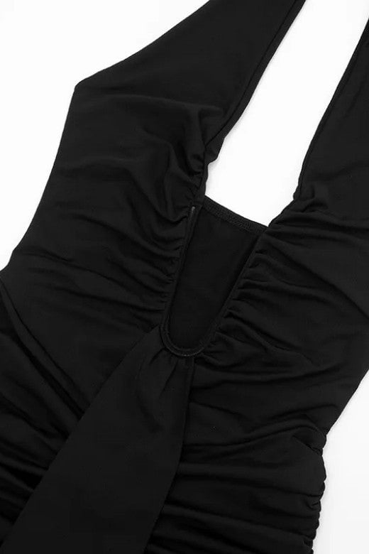 Woman wearing a figure flattering  Bella Bodycon Wrap Maxi Dress - Classic Black BODYCON COLLECTION Pty Ltd