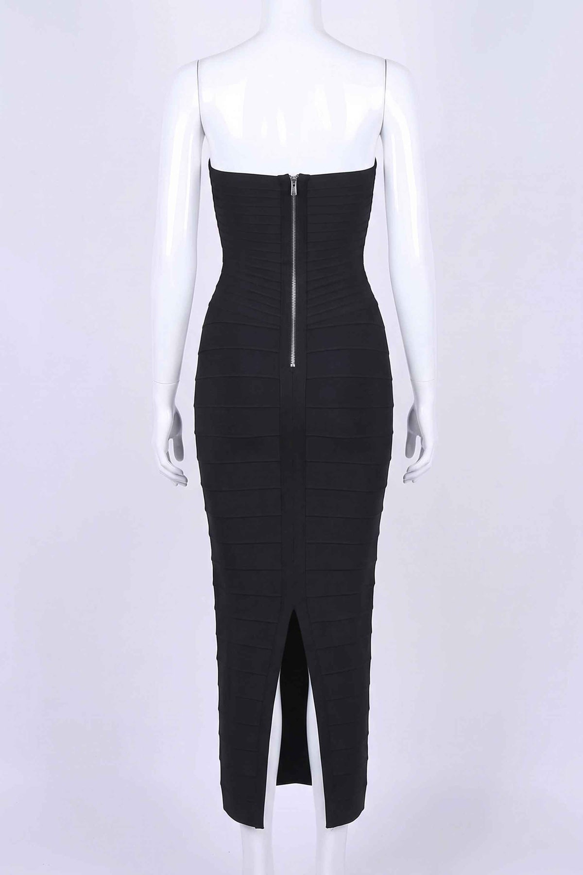 Woman wearing a figure flattering  Belle Bandage Maxi Dress - Classic Black BODYCON COLLECTION Pty Ltd