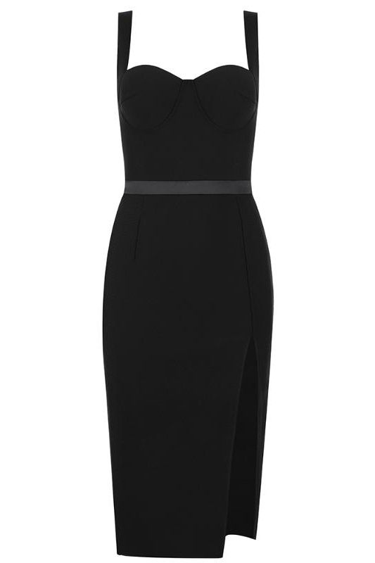Woman wearing a figure flattering  Beth Bandage Dress - Classic Black BODYCON COLLECTION