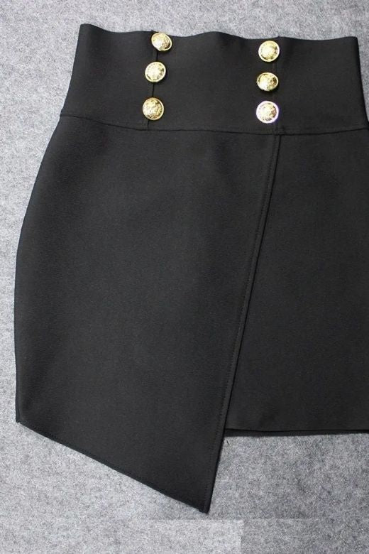 Woman wearing a figure flattering  Bianca High Waist Bandage Mini Skirt - Classic Black BODYCON COLLECTION Pty Ltd