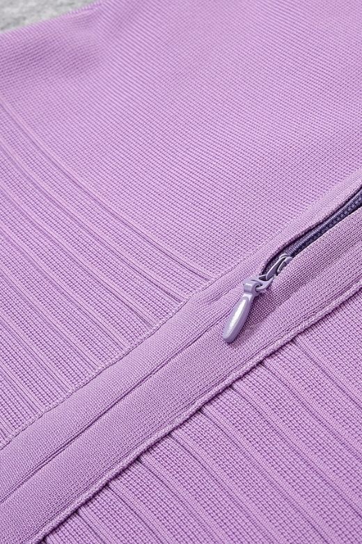 Woman wearing a figure flattering  Billie Bandage Midi Dress - Violet Purple Bodycon Collection